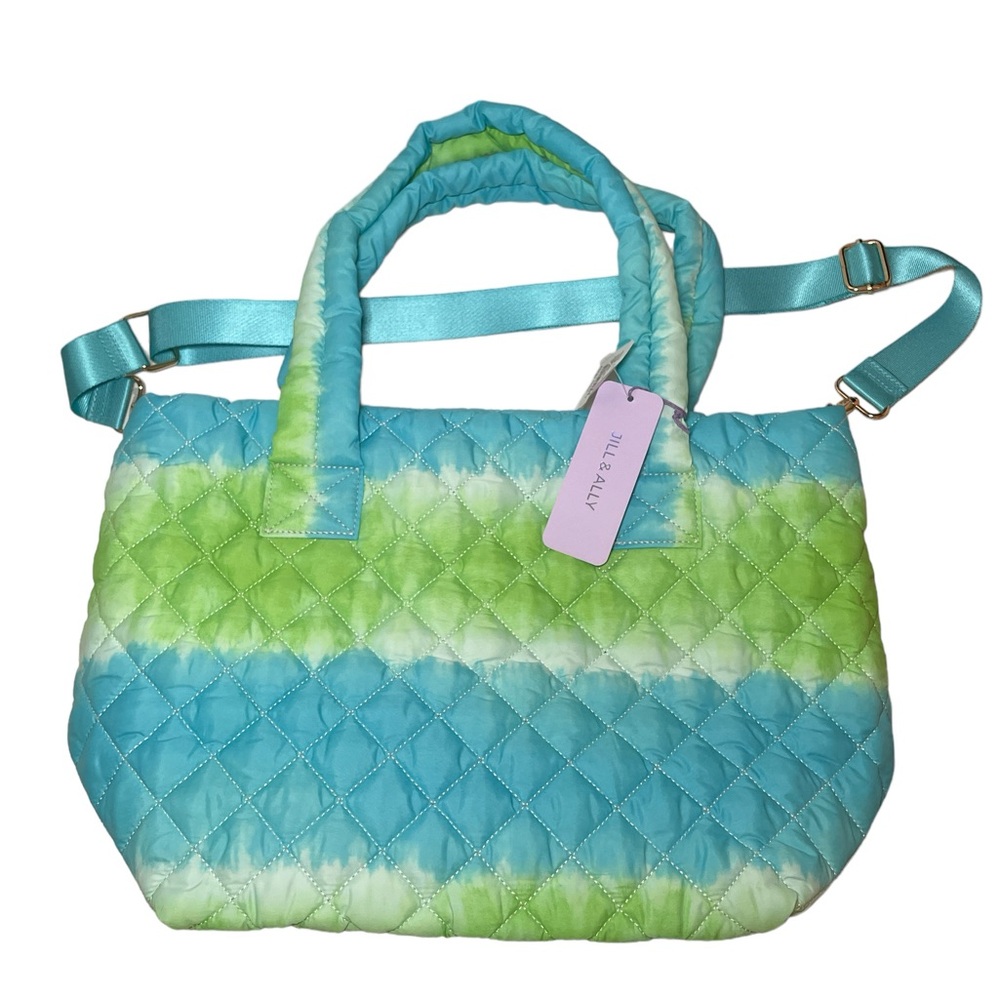 Jill & Ally Green Tie Dye Quilted Nylon Printed Crossbody Tote